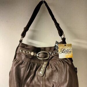 Lites Collection Luxury Leather B. Makowsky Studded Brown Hobo bag. #bmakowsky